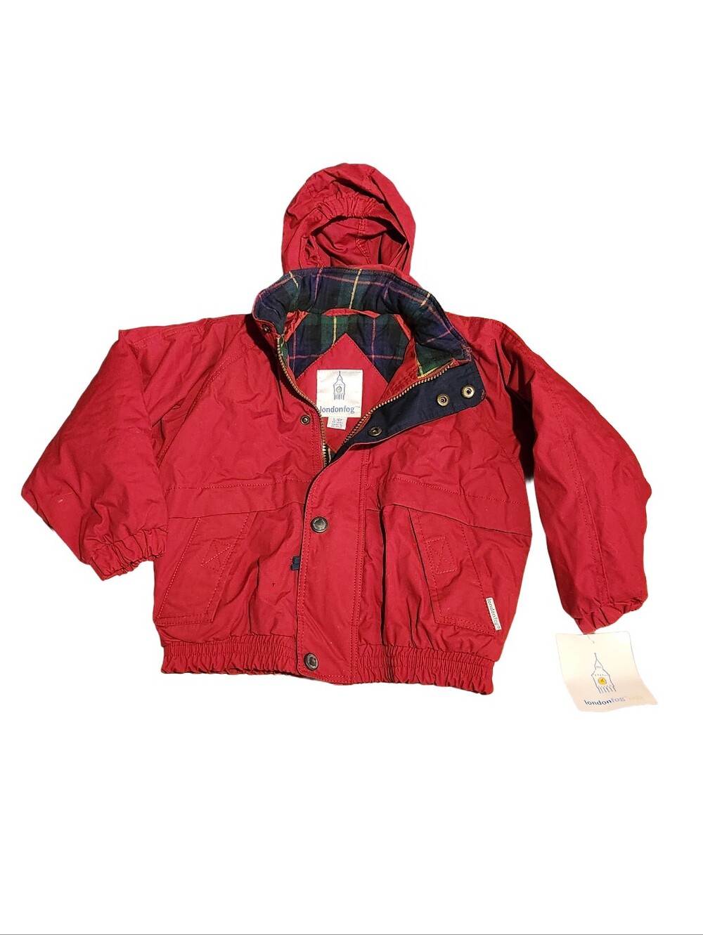 NWT Vintage London Fog Kids Red Utility Jacket w/ Hood Raincoat Barn Coat Sz 4T
